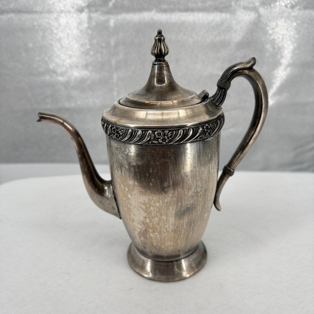 FB Rogers Silver Co 1500 Coffee Pot Silver on Copper Floral Scroll Vintage 1883